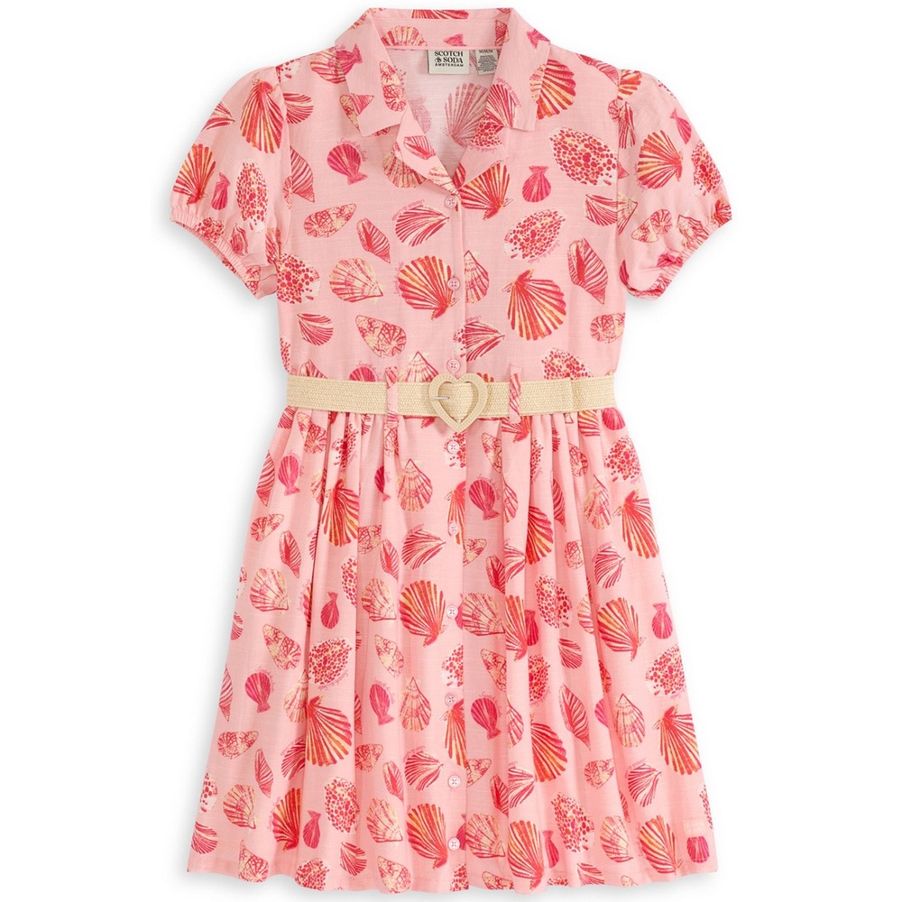 Scotch & Soda Girls Pink Seashell Print Button Down Belted Dress Size XL 14-16